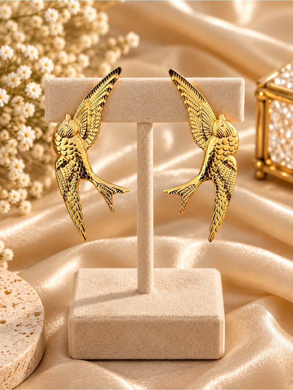 Gold Bird Wing Statement Earrings